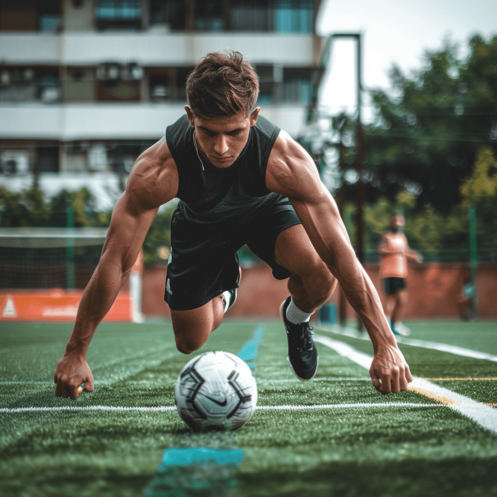 a football player in training